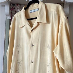 Vintage Monte Carlo Men's Yellow Guayabera Shirt Martini Motif Size XL(46/48)